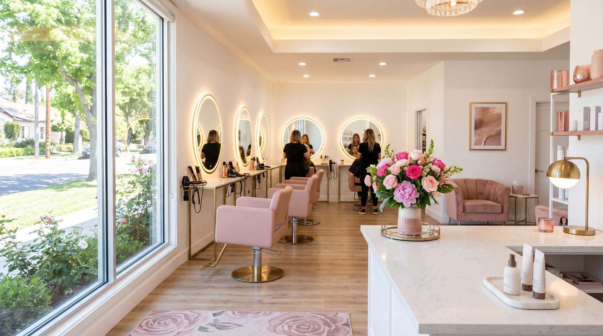 Bright styling floor at Rachell Beauty Salon in Montclair