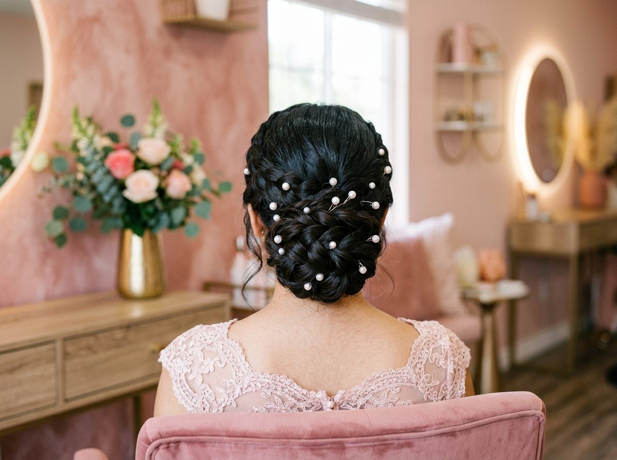 Elegant event updo styled at Rachell Beauty Salon
